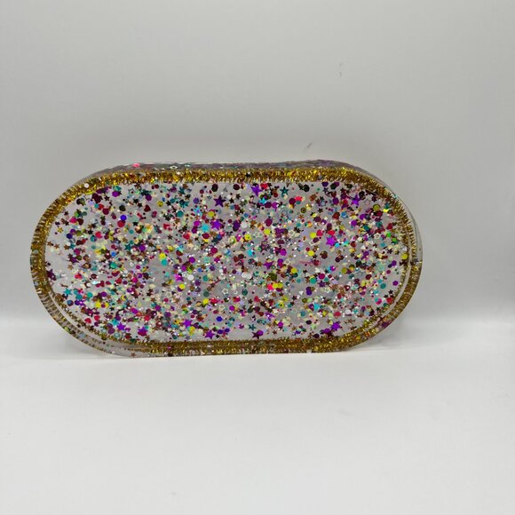Set of 3 Glitter Resin Vanity Trays – Gold Rimmed Organizer Trays - Picture 2 of 4